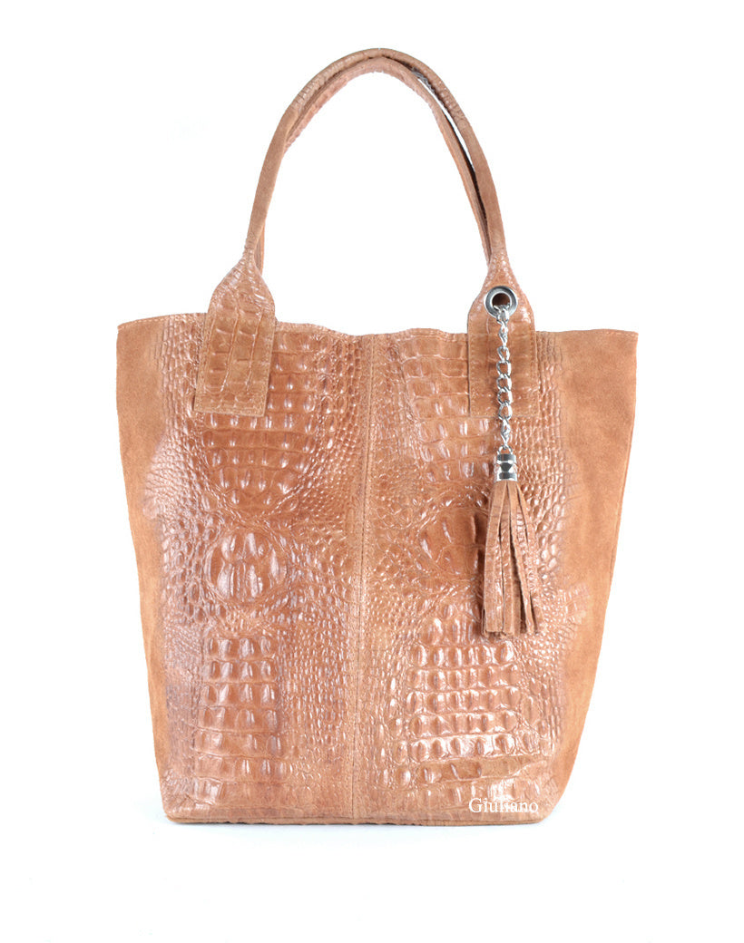 Suede/leer kroko shopper