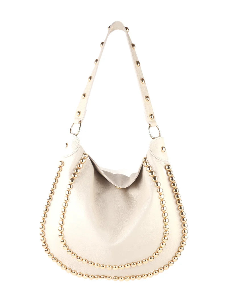 Luxe leren schoudertas met gouden studs