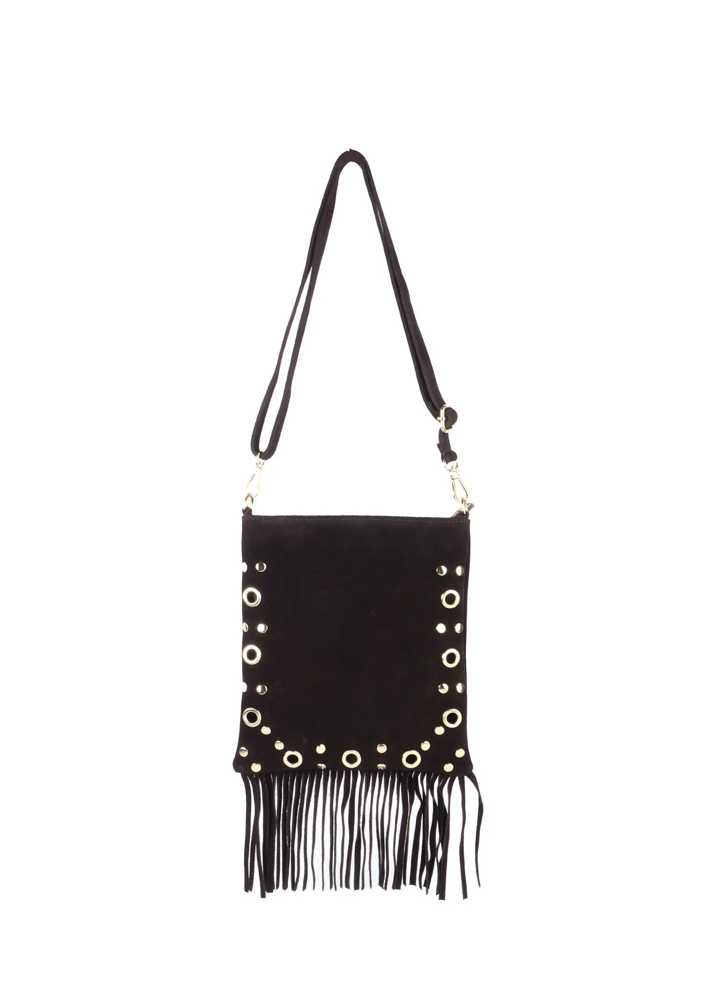 Trendy suède schoudertas met boho-uitstraling