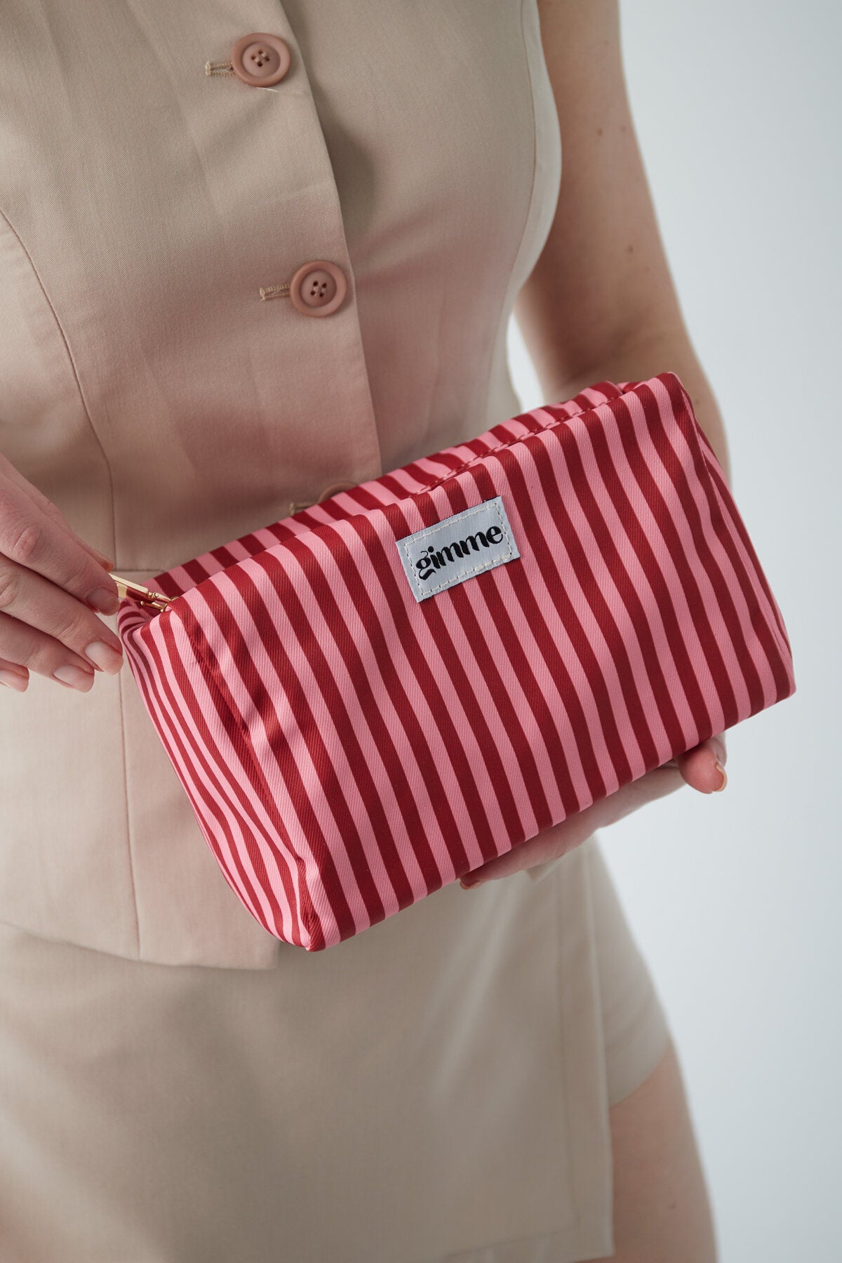 Make-up tas kleine strepen - Roze rood