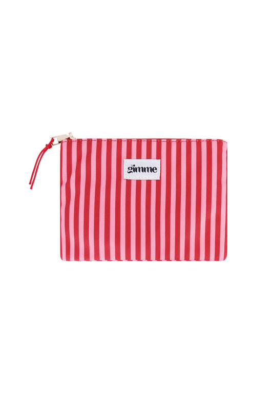 Plat toilettasje dunne streep - Roze rood