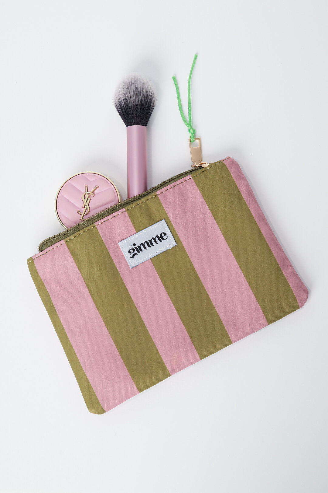 Plat toilettasje grote streep - Groen roze