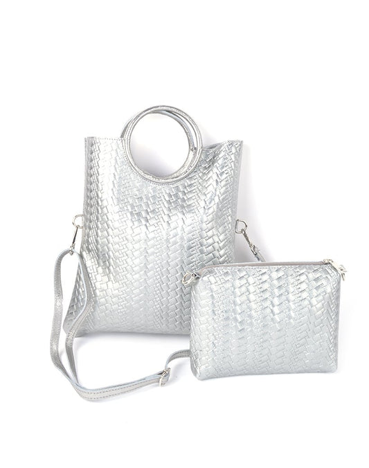 Lederen metallic handtas met een gevlochten look