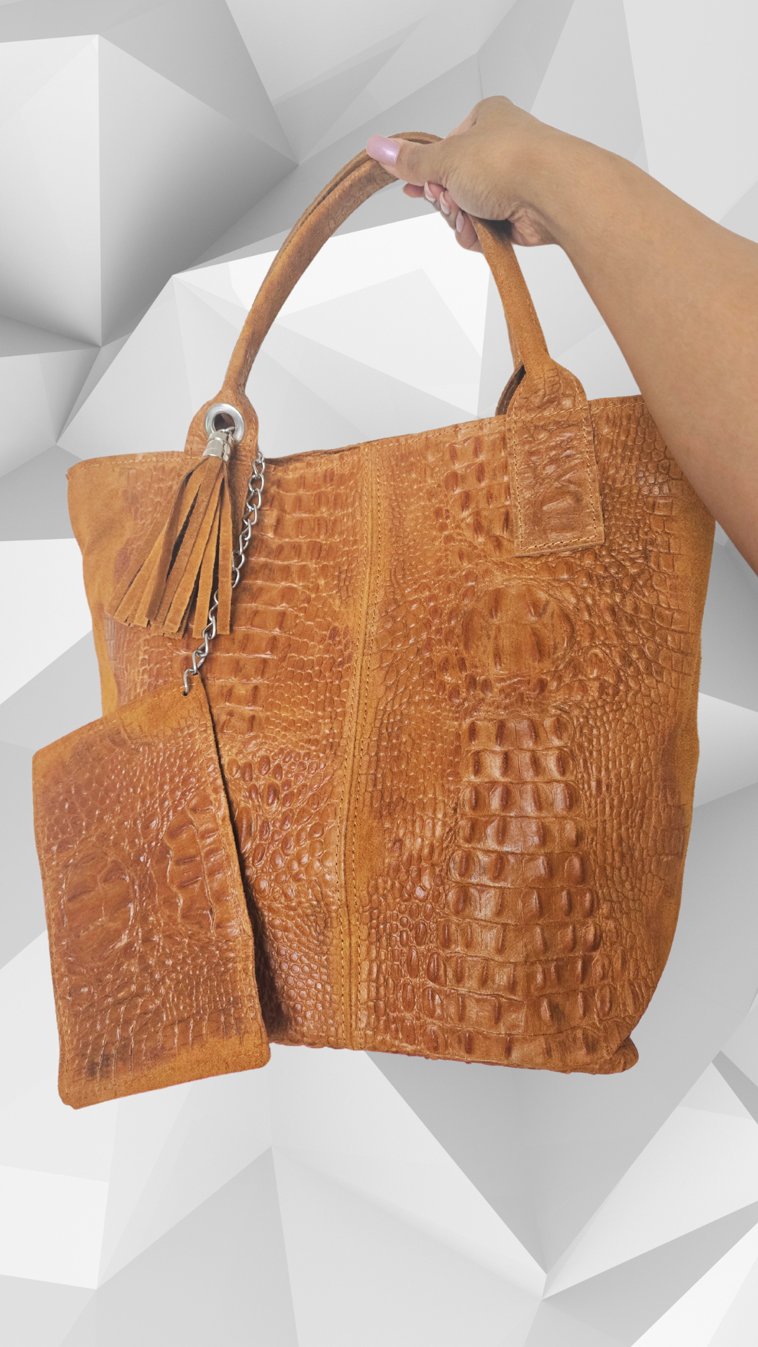 Suede/leer kroko shopper