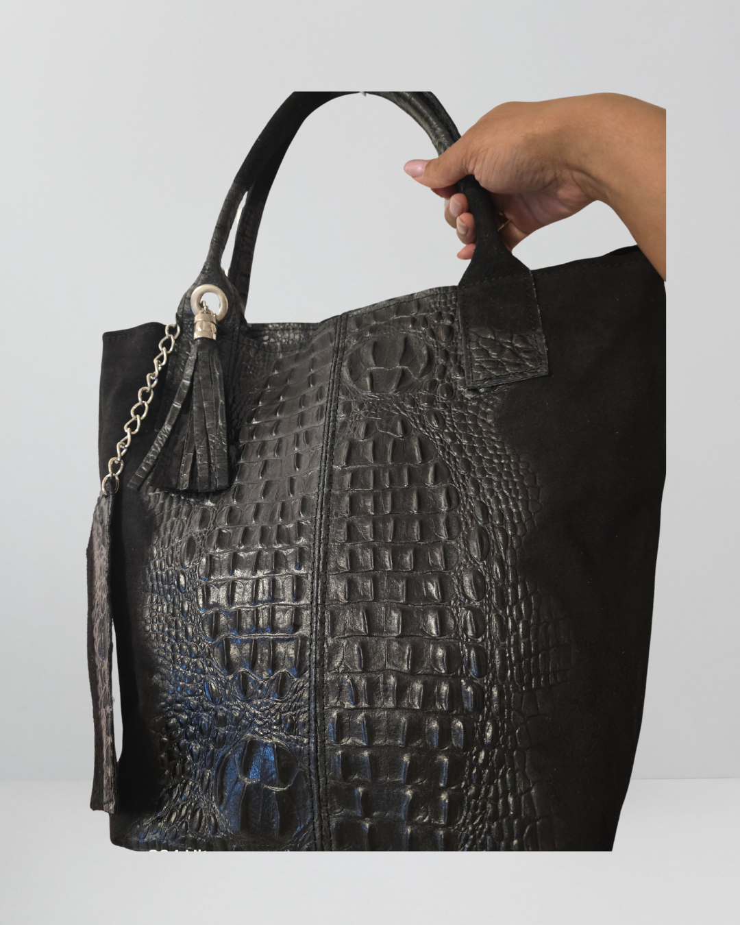 Suede/leer kroko shopper