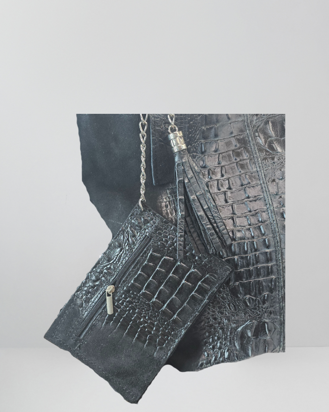 Suede/leer kroko shopper