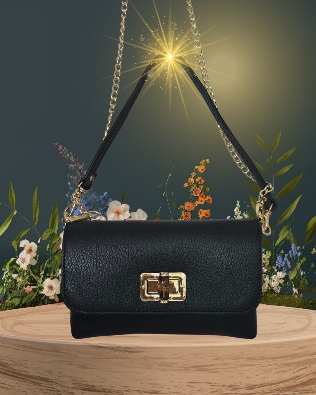 Leren handtas met Bambu sluiting