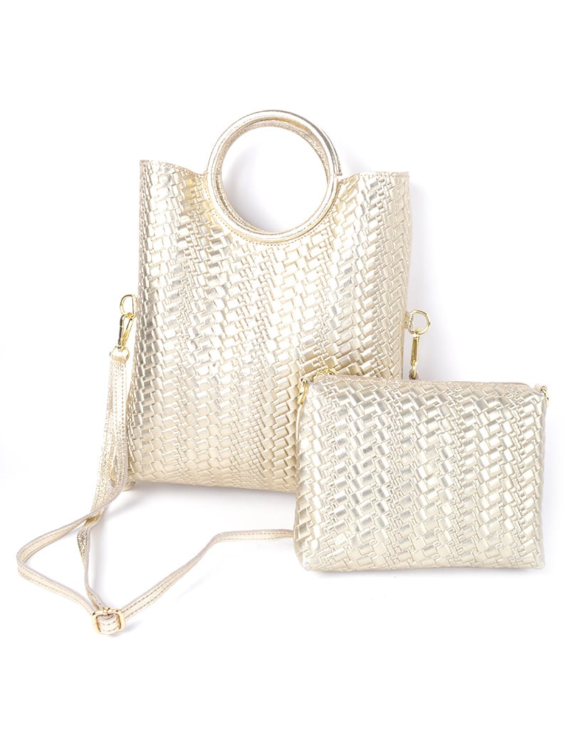 Lederen metallic handtas met een gevlochten look