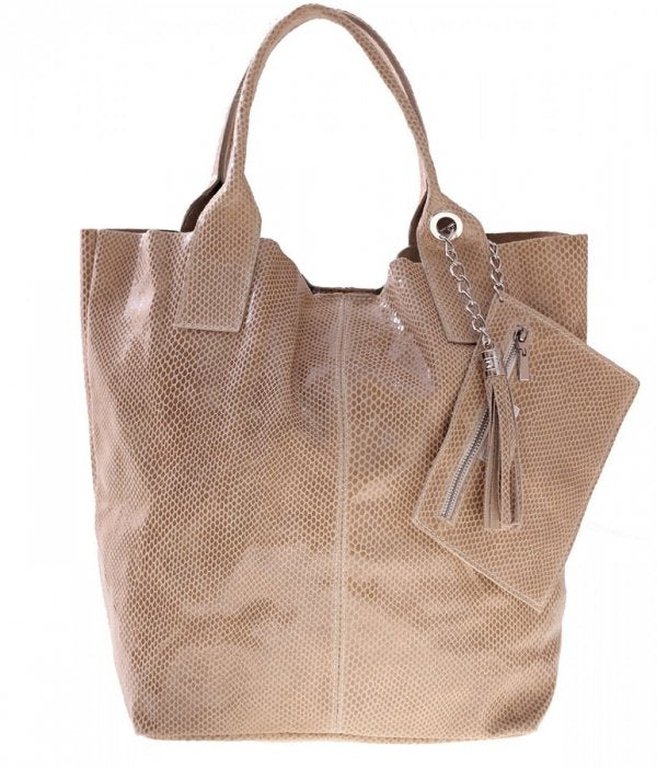 Beige leren Shopper