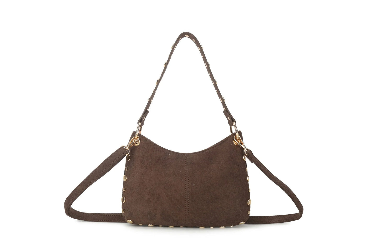 Stijlvolle suede schoudertas met gouden studs
