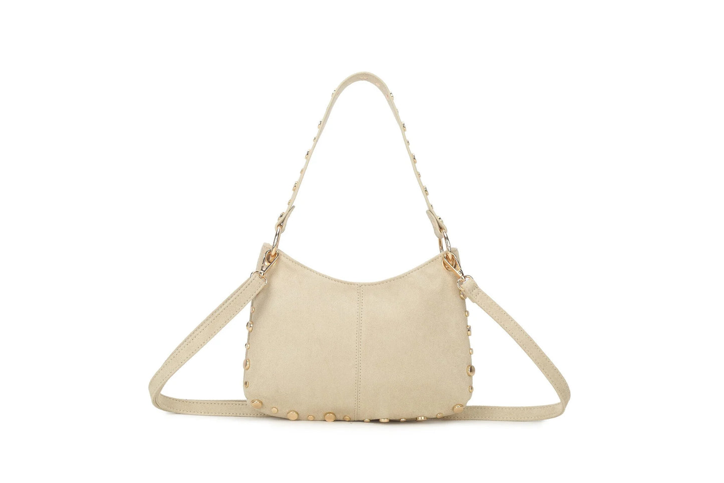 Stijlvolle suede schoudertas met gouden studs