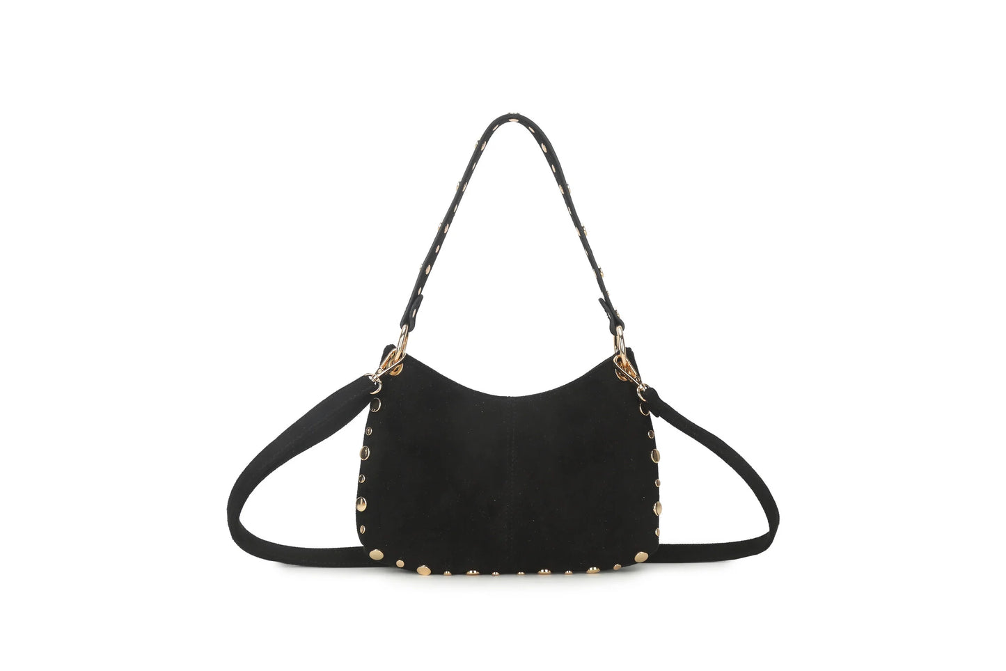Stijlvolle suede schoudertas met gouden studs