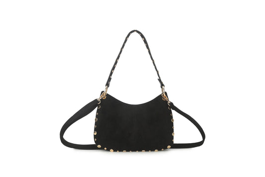 Stijlvolle suede schoudertas met gouden studs