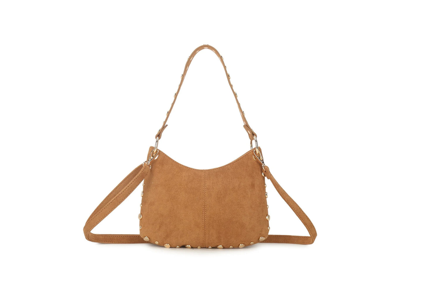 Stijlvolle suede schoudertas met gouden studs