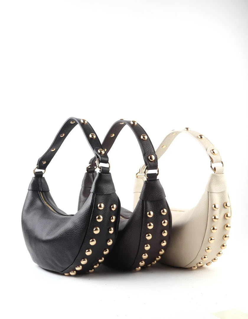 Halvemaanvormige schoudertas met studs