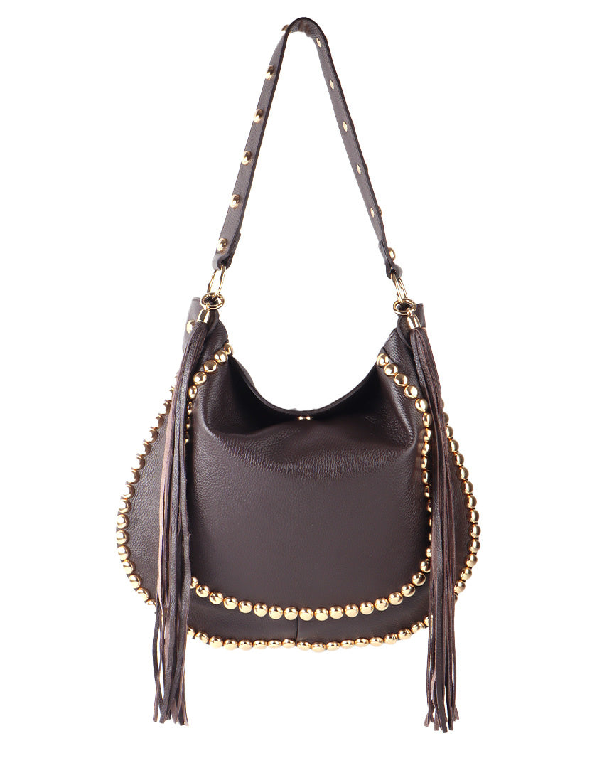 Luxe leren schoudertas met gouden studs