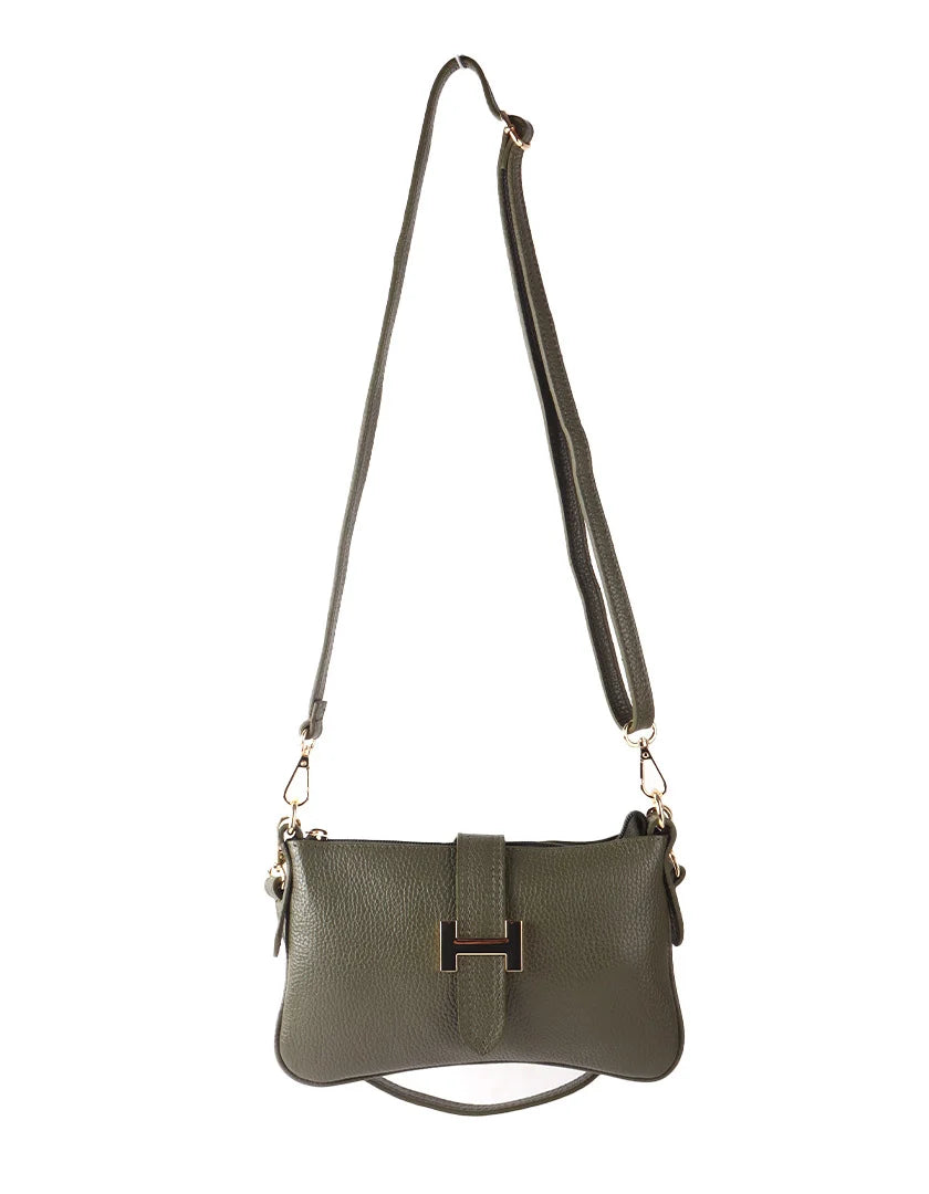 Lederen schoudertas met een gouden metalen H