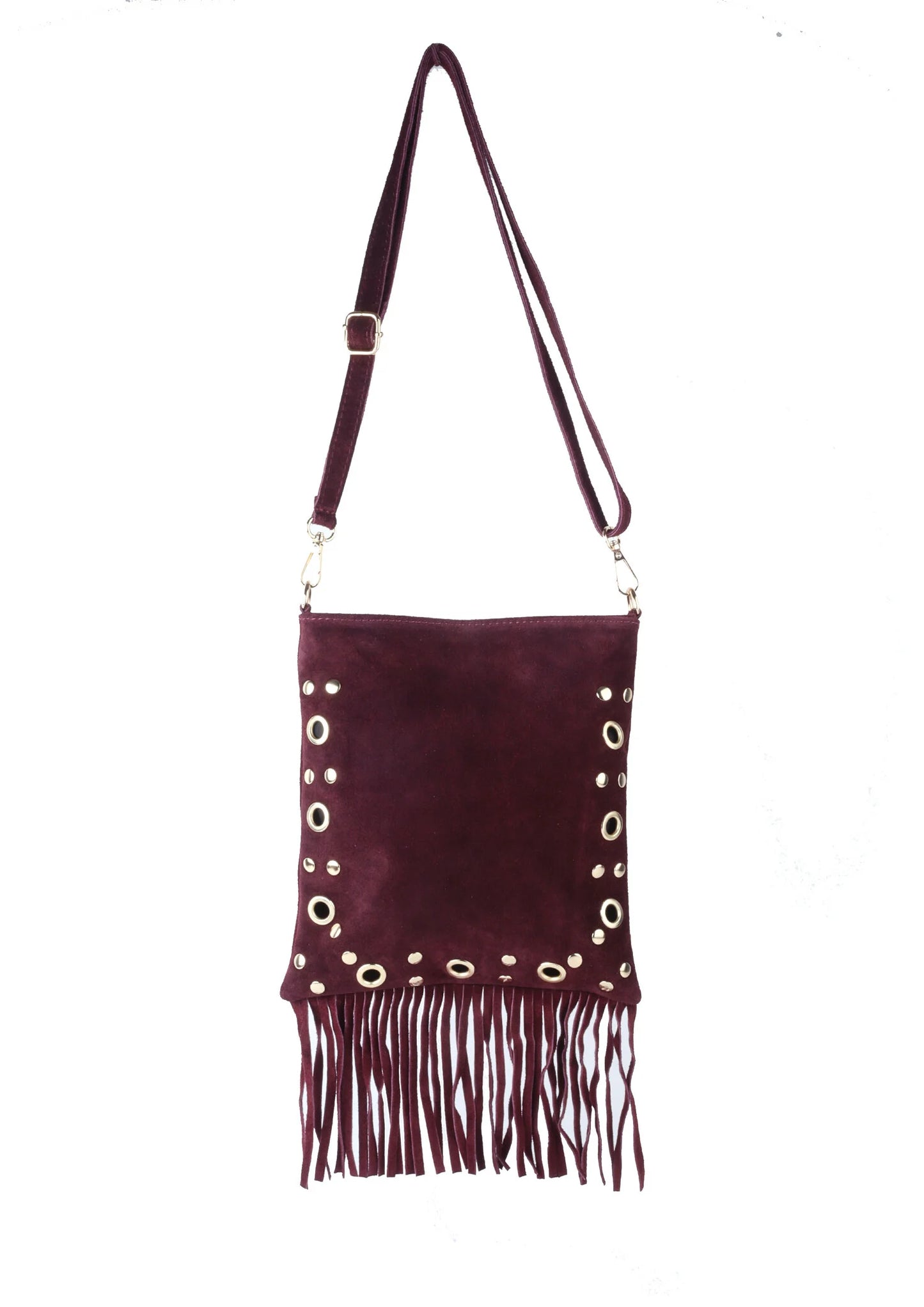 Trendy suède schoudertas met boho-uitstraling