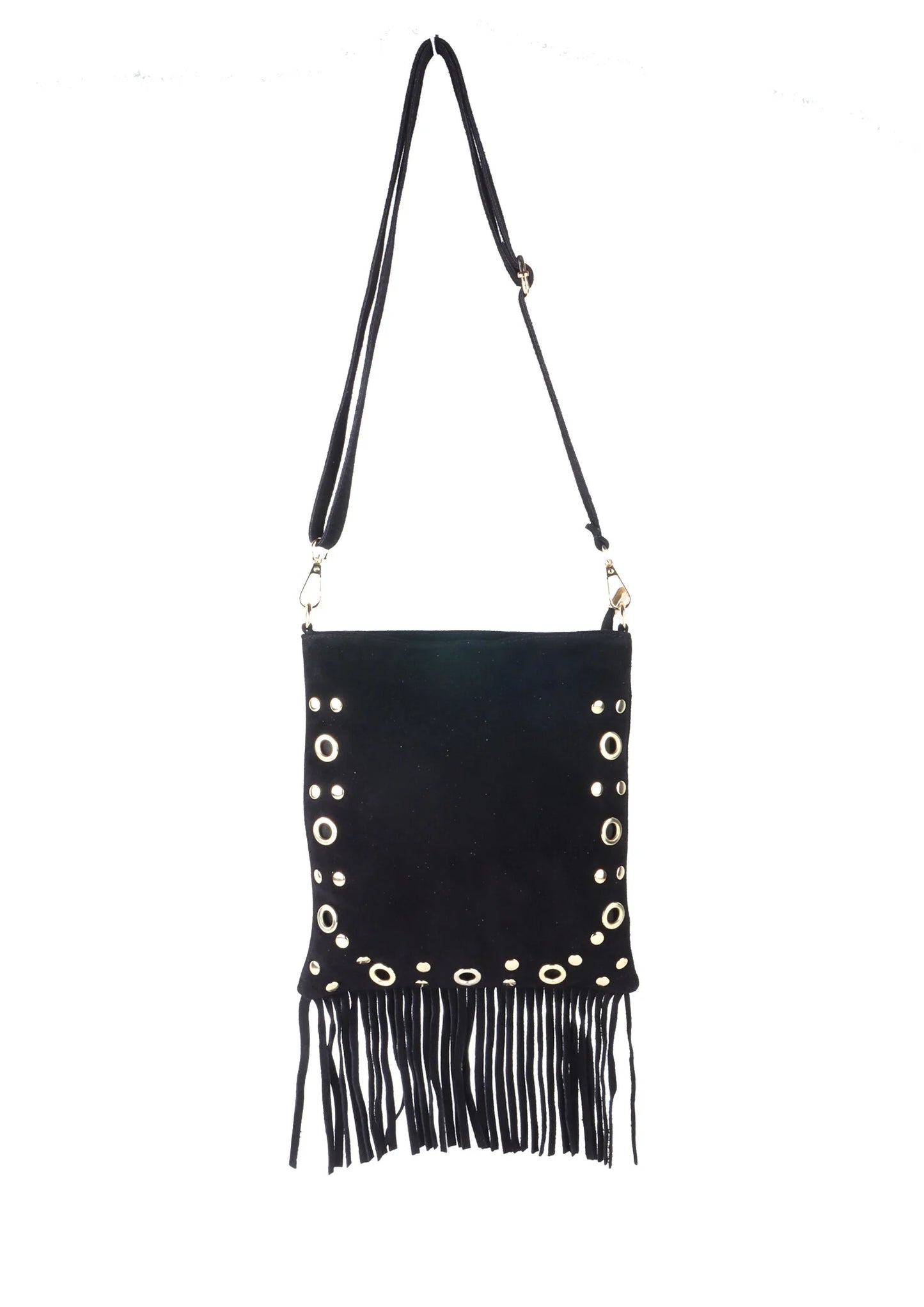 Trendy suède schoudertas met boho-uitstraling
