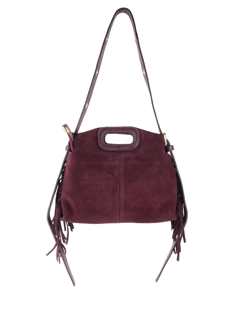 Stijlvolle schoudertas van suède met speelse franjes