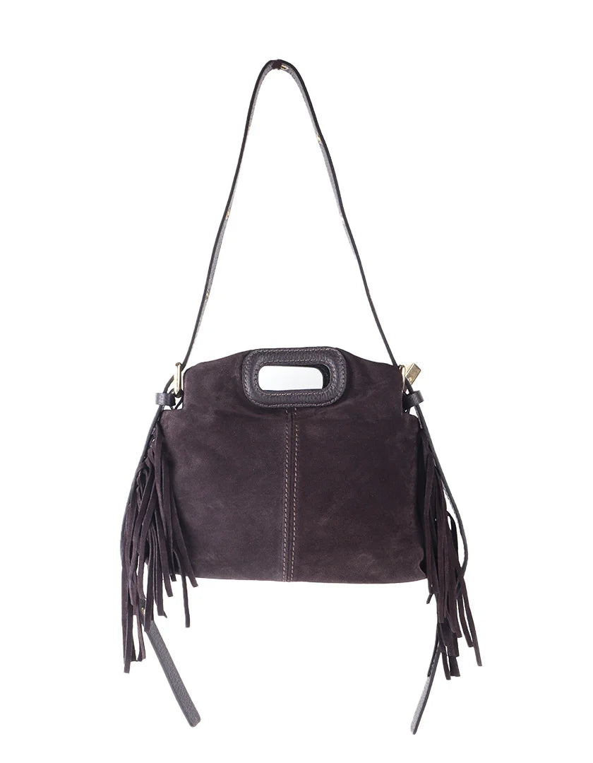 Stijlvolle schoudertas van suède met speelse franjes