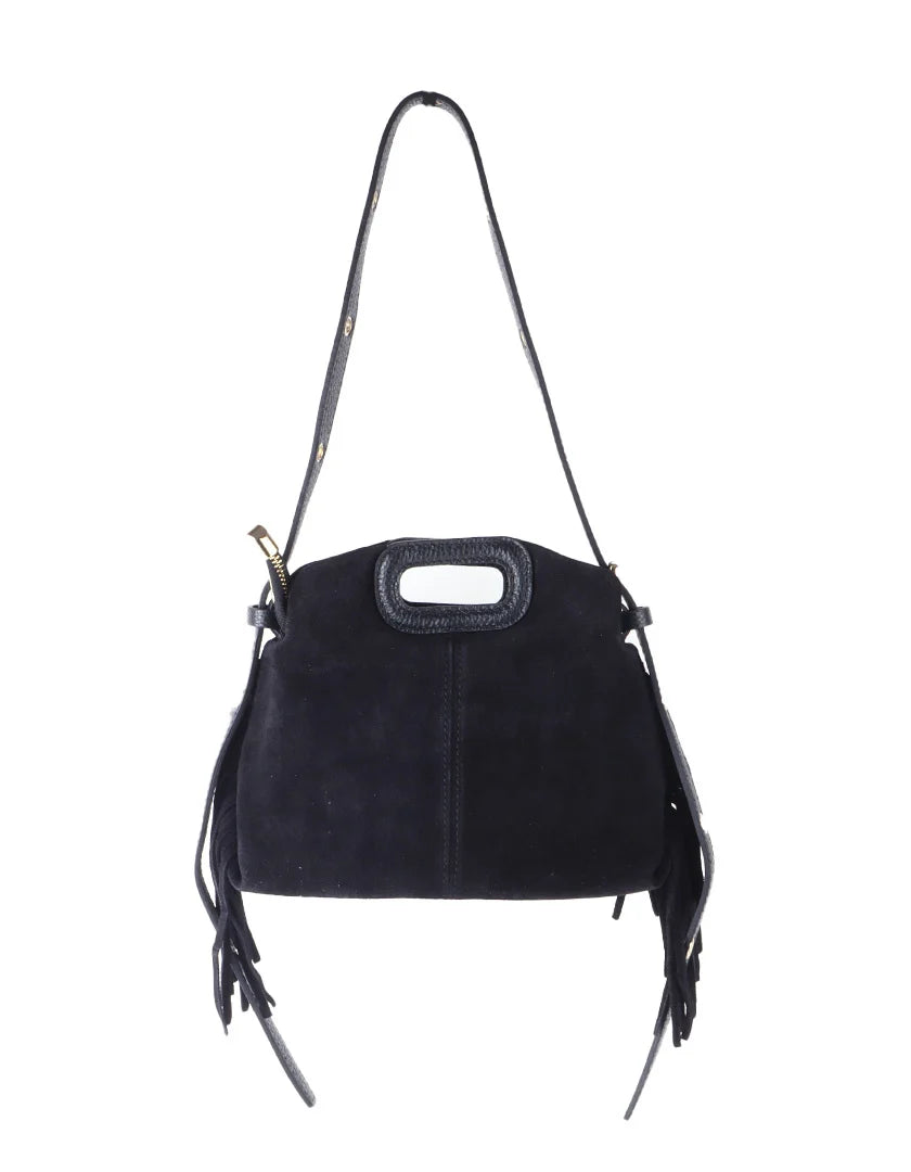 Stijlvolle schoudertas van suède met speelse franjes