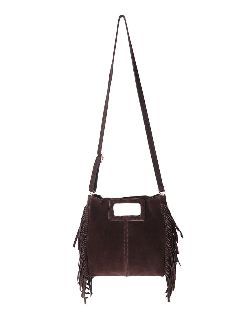 Suède schoudertas met franjes