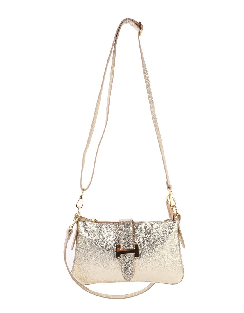 Lederen schoudertas met een gouden metalen H