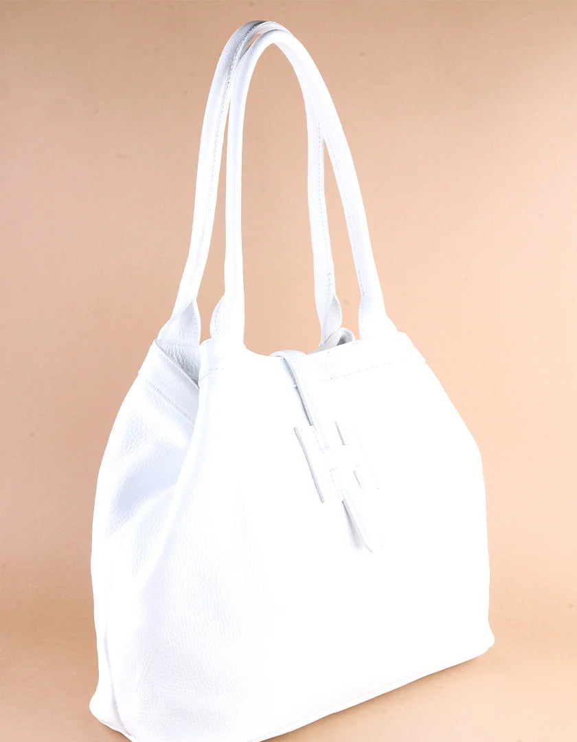 De Multifunctionele Leren Handtas in Zwart/Beige