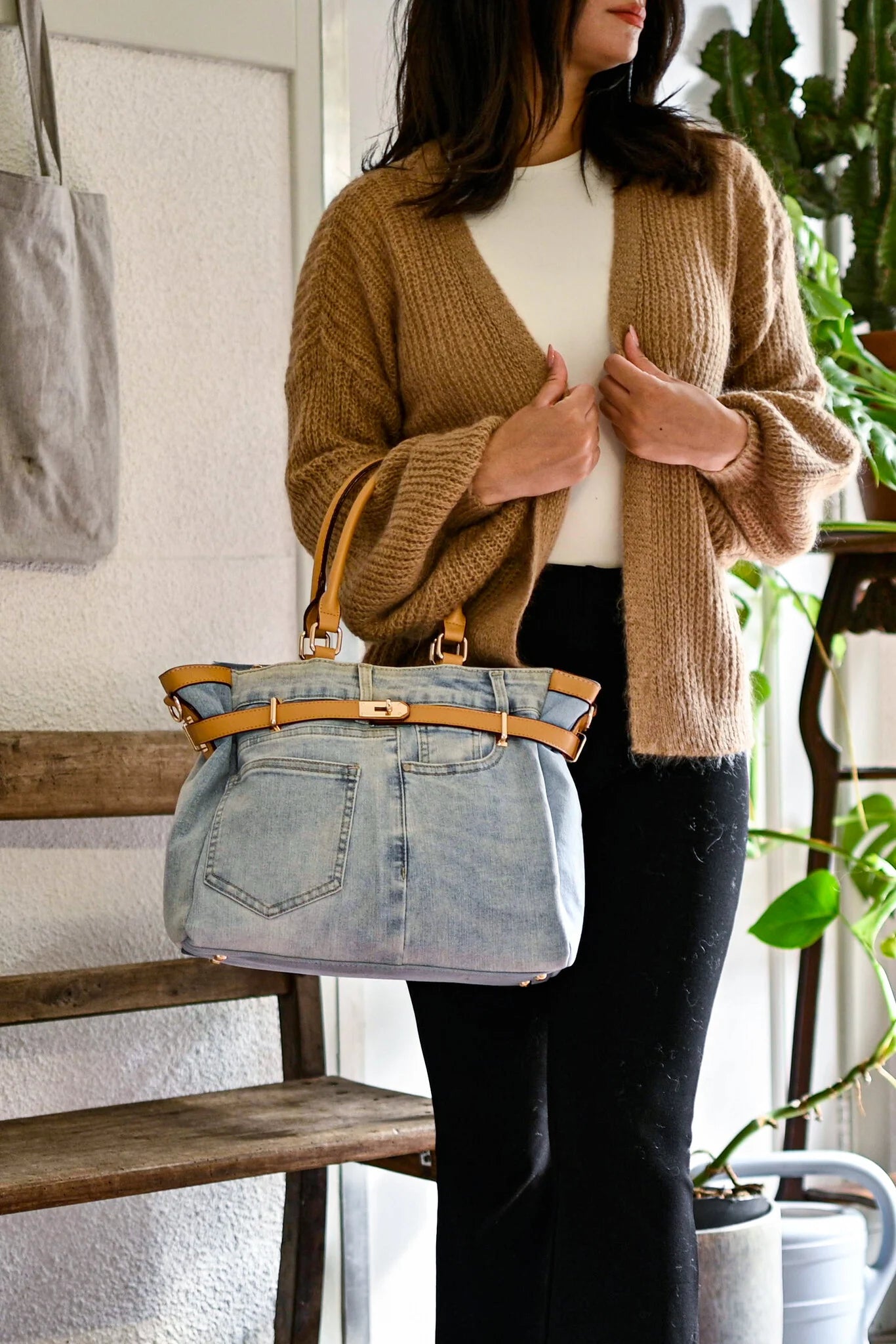 Kunstlederen jeans handtas met unieke details