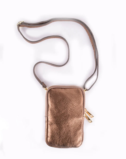 Lederen schoudertasje | Lang Metallic