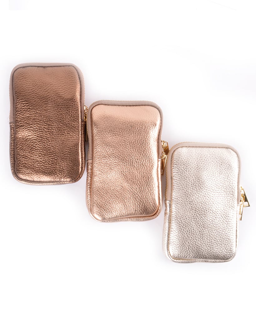 Lederen schoudertasje | Lang Metallic