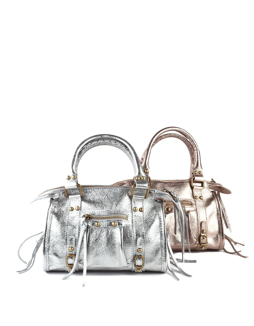 Lederen metallic schoudertas