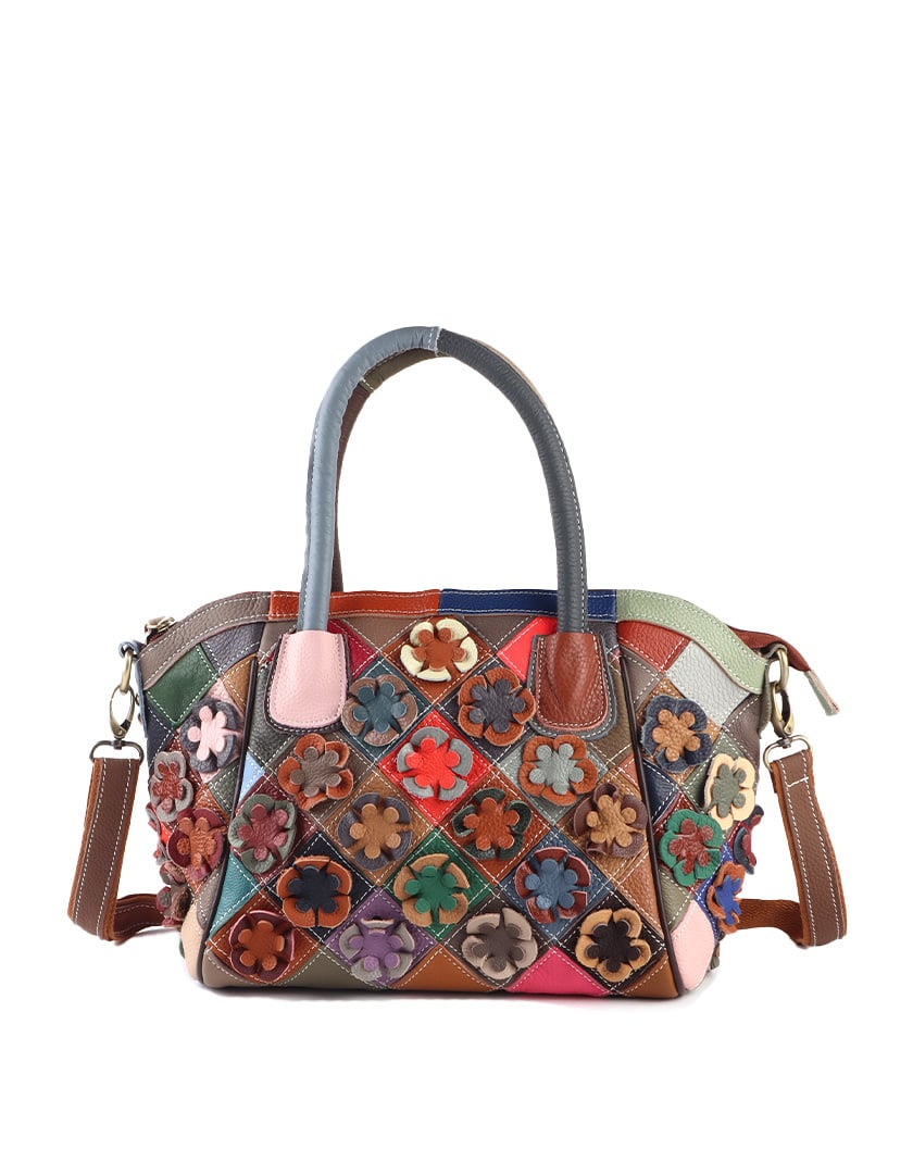 Lederen handtasje  Bloemetjes
