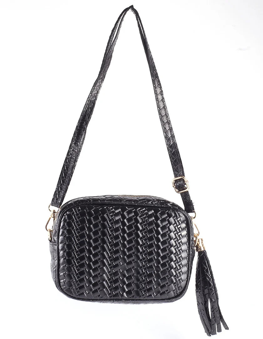 Lederen schoudertas met een zigzag print