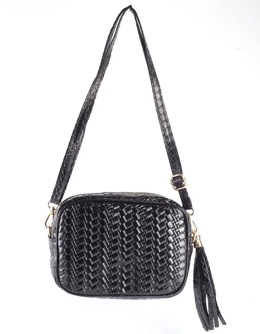 Lederen schoudertas met een zigzag print